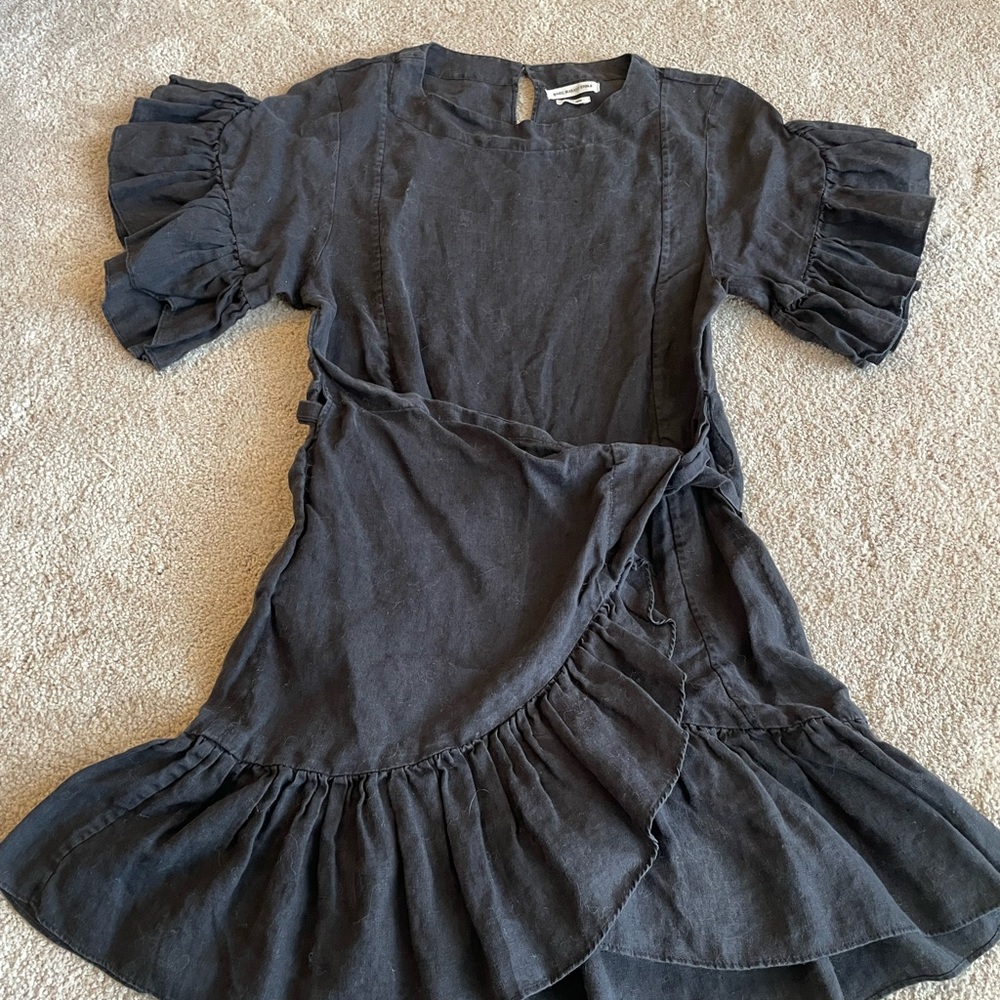 Isabel Marant Black Ruffle Sleeve Midi Dress